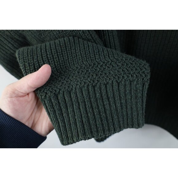 Vtg 90s Streetwear Mens Large Faded Cotton Ribbed Knit Henley Sweater Green USA - Picture 9 of 16